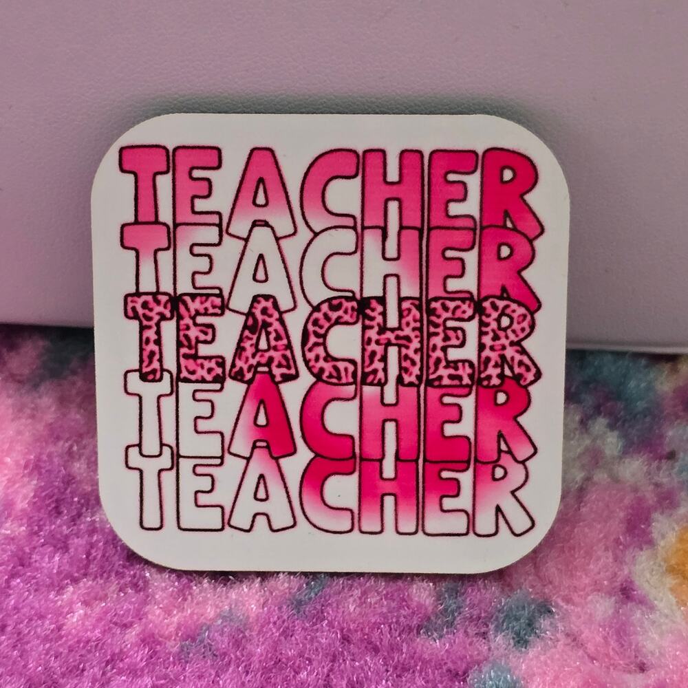 Teacher Pink Handmade Square Refrigerator Magnet‎